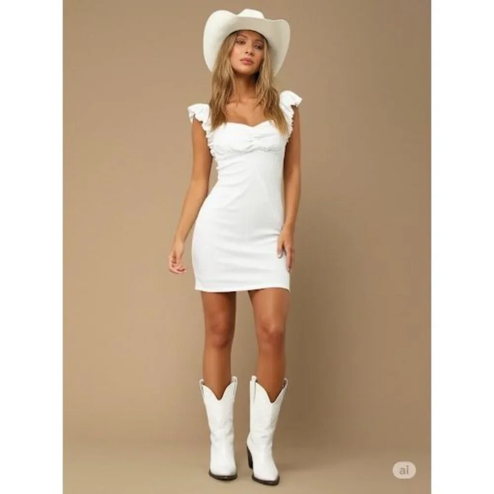 NWT Guess Gauzy Twee Y2k Cottagecore Smocked Mini Dress White Womens Size Medium - Picture 3 of 11